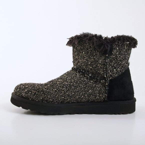 UGG Mini Bailey Button Fancy Tweed Boots in Black Women Size 8 - Picture 6 of 15